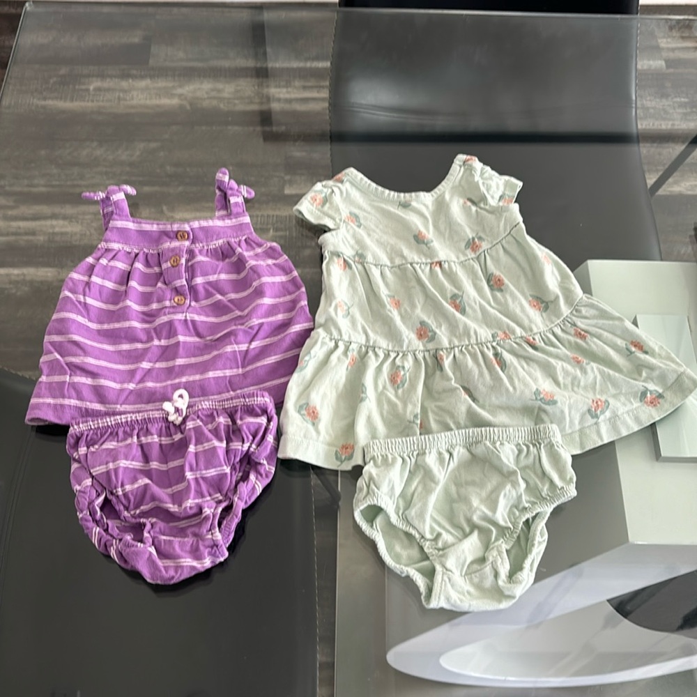 Carters Light Green & Purple 2 piece set outfits - 6 months